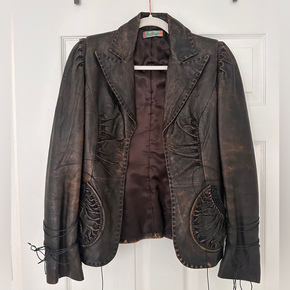 Roberta Scarpa Genuine Lamb Leather Vintage-Inspired Brown Jacket - Picture 2 of 11